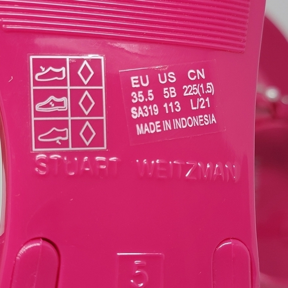 Stuart Weitzman Imitation Pearl Bow Jelly Pink Sandal Women's Size 5B New - Picture 4 of 9